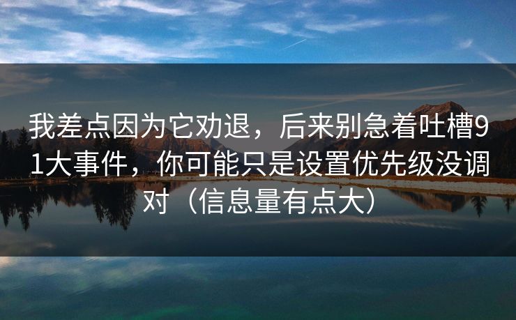 我差点因为它劝退，后来别急着吐槽91大事件，你可能只是设置优先级没调对（信息量有点大）